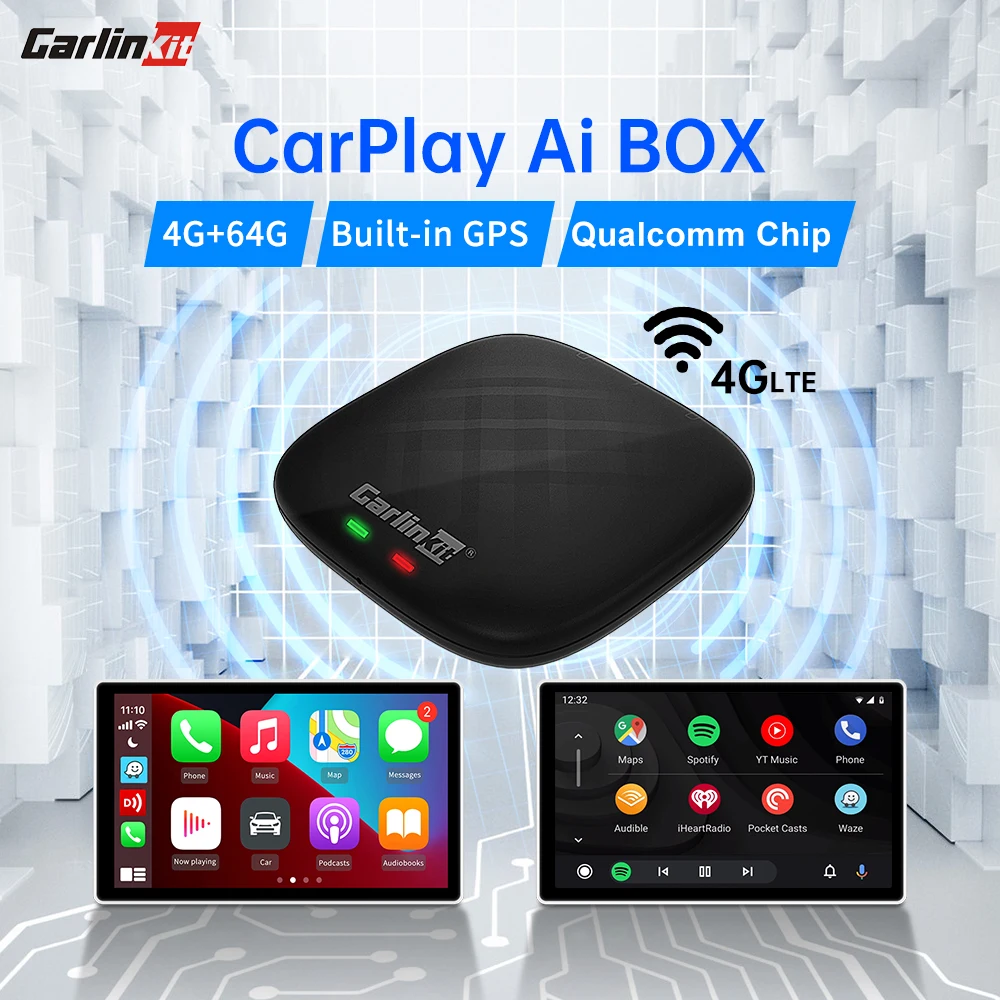 Cheap CarlinKit Dispositivo de TV inteligente inalámbrico, decodificador con Android Auto y CarPlay, Ai, 4 + 64G, Qualcomm, 8 núcleos, GPS, compatible con YouTube, Netflix, para Ford, VW, KIA