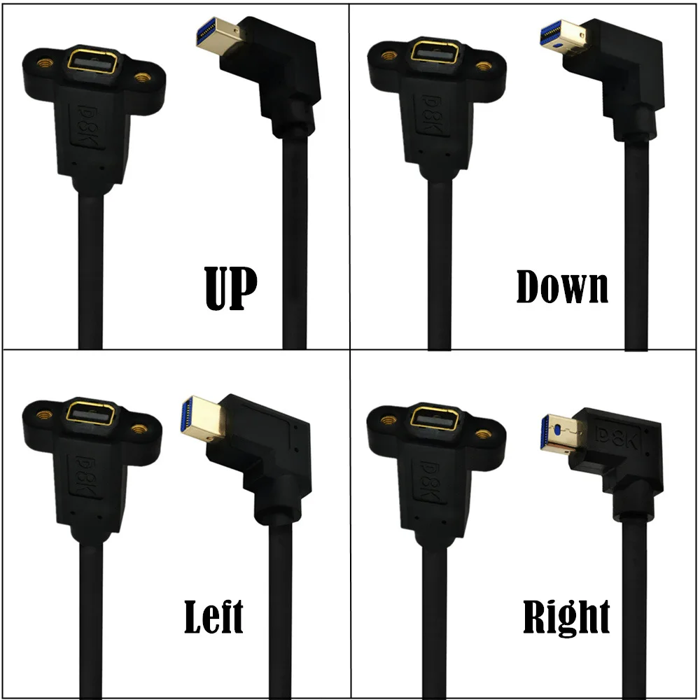 

8K UP/Down/Left/Right Angle 90 Degree Mini DisplayPort Male To Female Mini DP 1.4V Socket Panel Mount Extension Cable 0.3m 30cm
