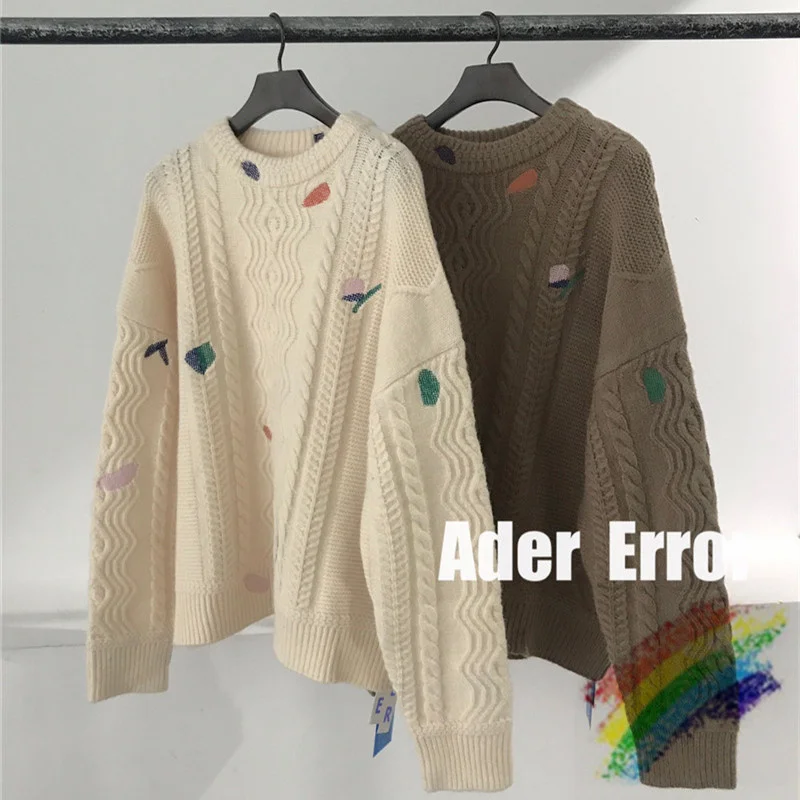 

2020FW ADER ERROR Sweater Men Women Jacquard Pattern Knit Wool Adererror Sweaters Back Leather Textile Patch Ader