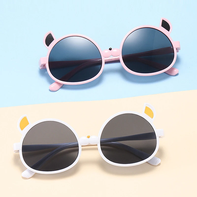 

Детские солнцезащитные очки для мальчиков и девочек, брендовые Детские очки с ушками животных, защитные круглые детские солнцезащитные очк...
