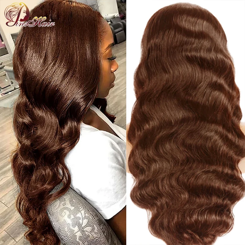 Dark Brown Lace Front Human Hair Wigs Body Wave 13×4 Transparent Lace Front Wig Ginger Brown Prepluck Peruvian Remy Hair Wig