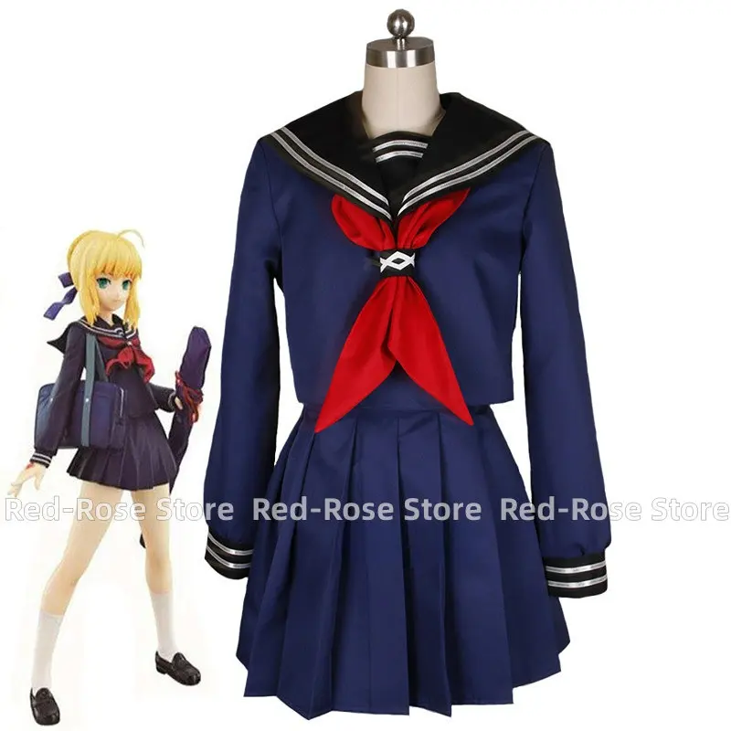 

Fate Zero stay night Saber Arturia Pendragon Sailor Suit School Uniform Tops Dress Outfit Anime Cosplay Costumes