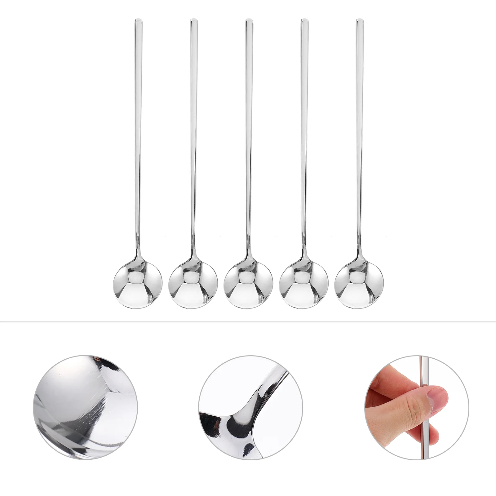 

5 Pcs Japanese Style Simple Long Handle Dessert Coffee Mixing Round Spoon