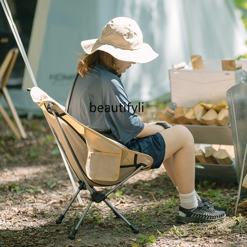

YJ Folding Chair Outdoor Portable Fishing Armchair Picnic Stool Beach Recliner Camping Moon Chair