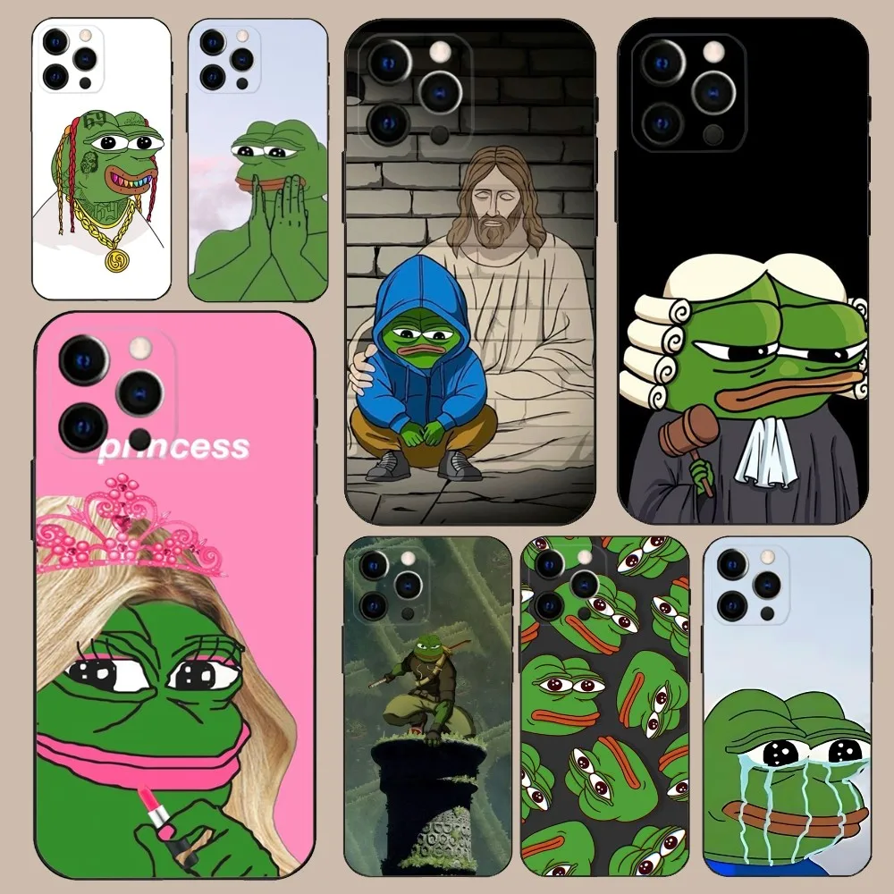 Sad Frog P-Pepe Phone Case For iPhone 16 15 14 13 12 11 Pro X XS Max XR Plus Mini Soft Black Cover