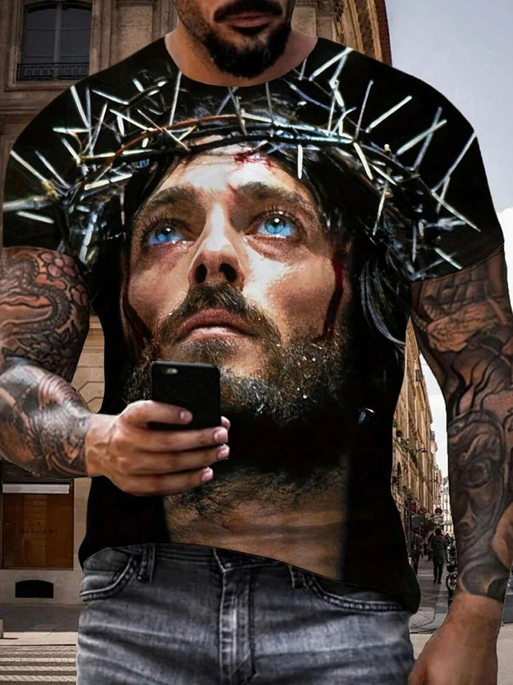 Мужская футболка с принтом Христос Креста летняя повседневная мужская уличный