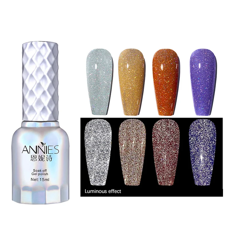 

NailFan Fashion Disco Diamond Nail Polish 15mL UV Gel 4 Colors Soak Off Nail Gel Polish