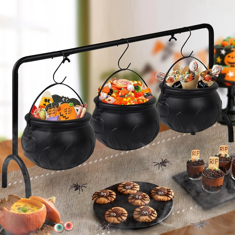 

Halloween Witch Cauldron Candy Serving Bowl Decor Spooky Candy Bucket Punch Bowls Cauldron Bowls With Iron Rack Durable