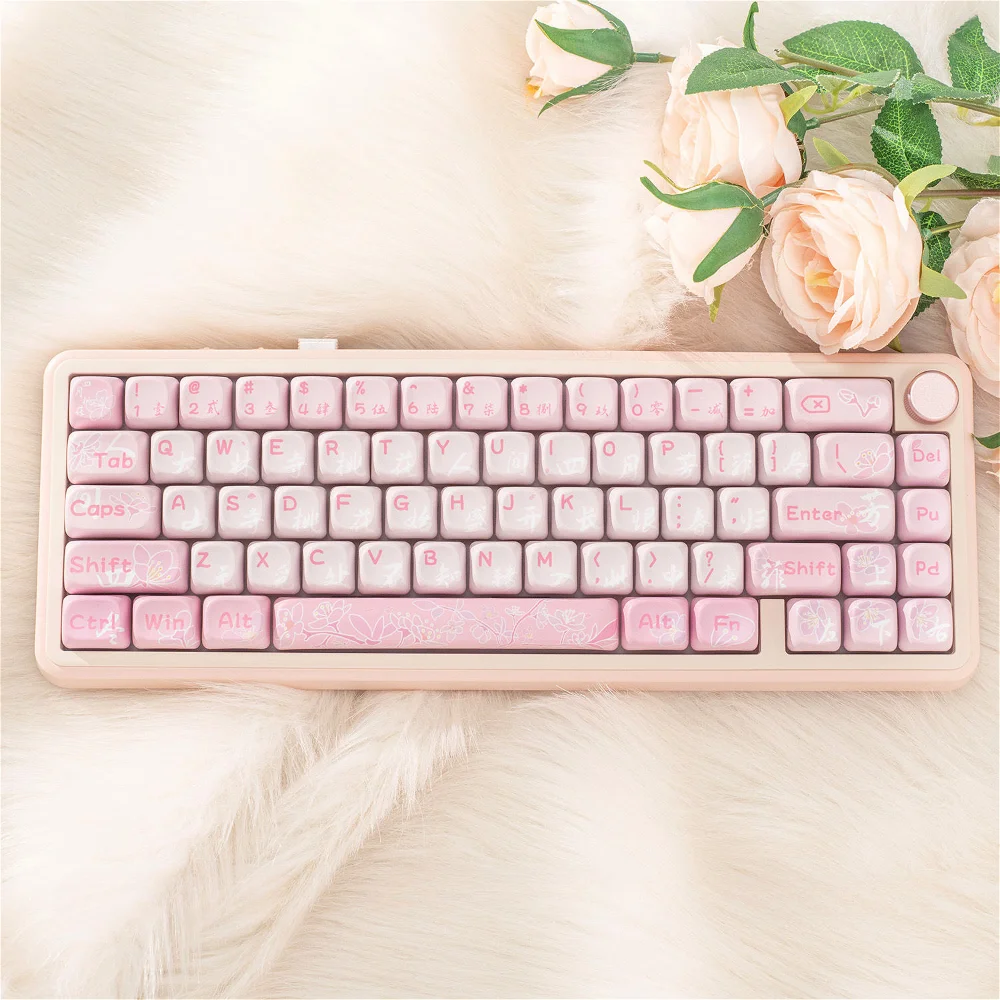 Набор розовых колпачков для клавиш MOA PBT 131 тема вишневого цвета аксессуаров