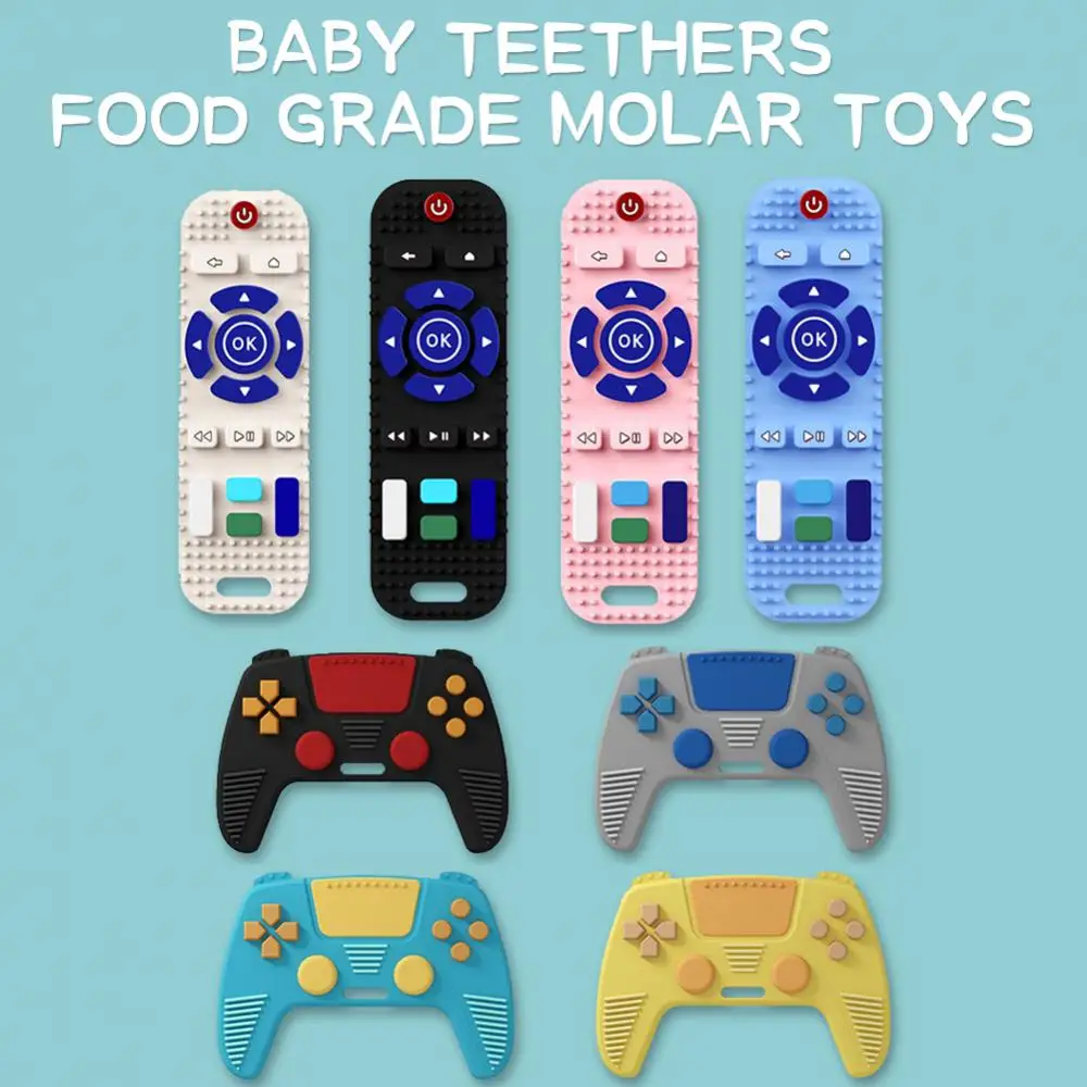

Baby Silicone Teether Toys With Lanyard Food Grade Molar Toys Set Remote Control Game Controller Silicone Teething Toy For Babie