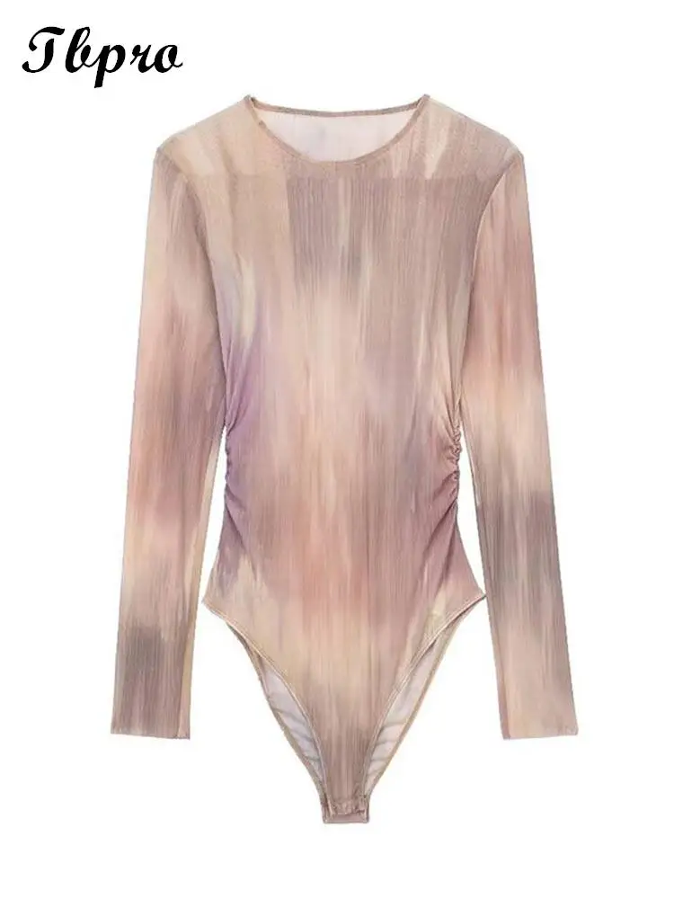 

Sexy Print Mesh Jumpsuits Women Fashion O Neck Long Sleeve Bodysuit Shirts Spring Summer Casual Female Party Club Streetwear