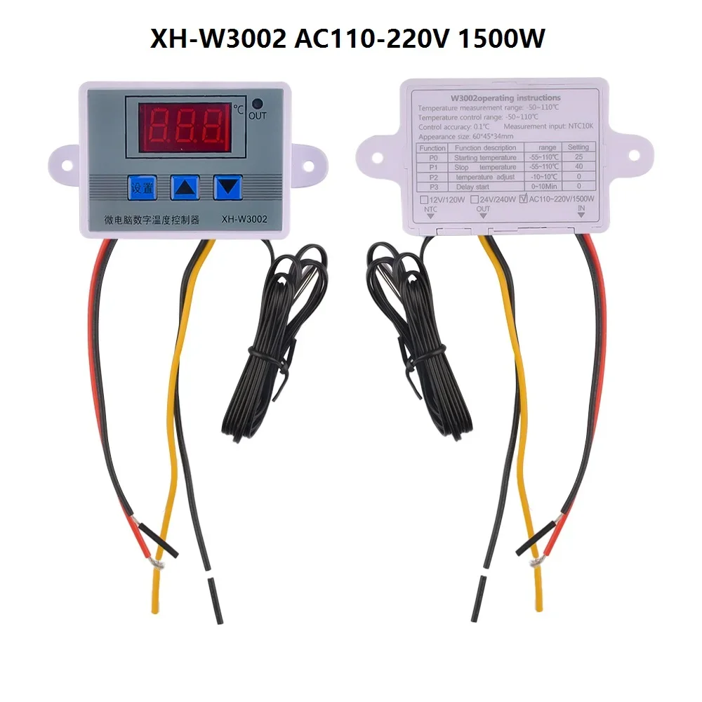 

XH-W3002 Контроллер температуры AC110V-220V DC12V/24V Светодиодный термостат с цифровым управлением Микрокомпьютерный переключатель Терморегулятор Датчик