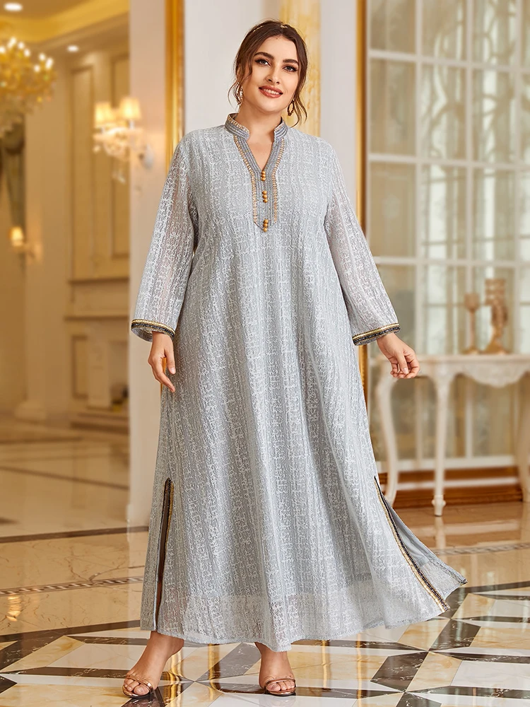

TOLEEN Women Large Maxi Gray Dresses 2022 Spring Luxury Elegant Plus Size For Party Evening Festival Long Muslim Robe Clothing