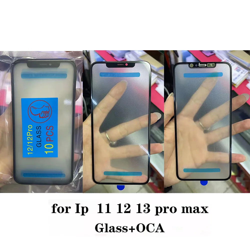 50Pcs/Lot For iphone 11 12 13 Pro Max Touch Screen Panel Front Outer LCD Glass With OCA Glue For iphone 12 Glass Panel
