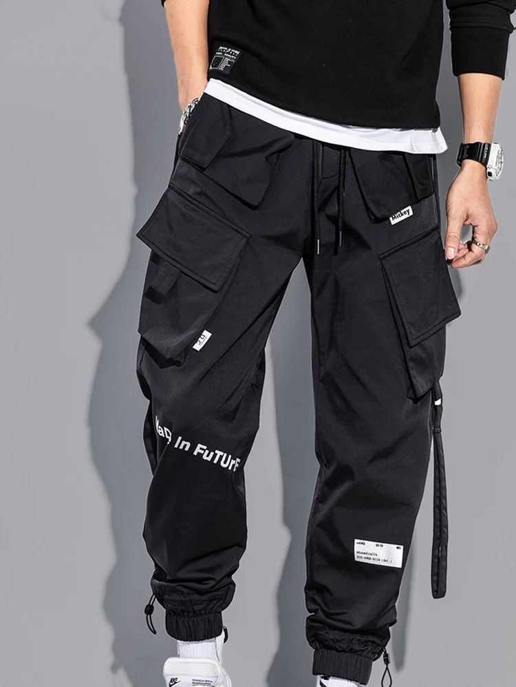 

Men's Fashion Laser Reflective Overalls Spring/Autumn Loose Multi-pocket Casual Pants Ins Youth Cargo Sweatpants Men Street Wear