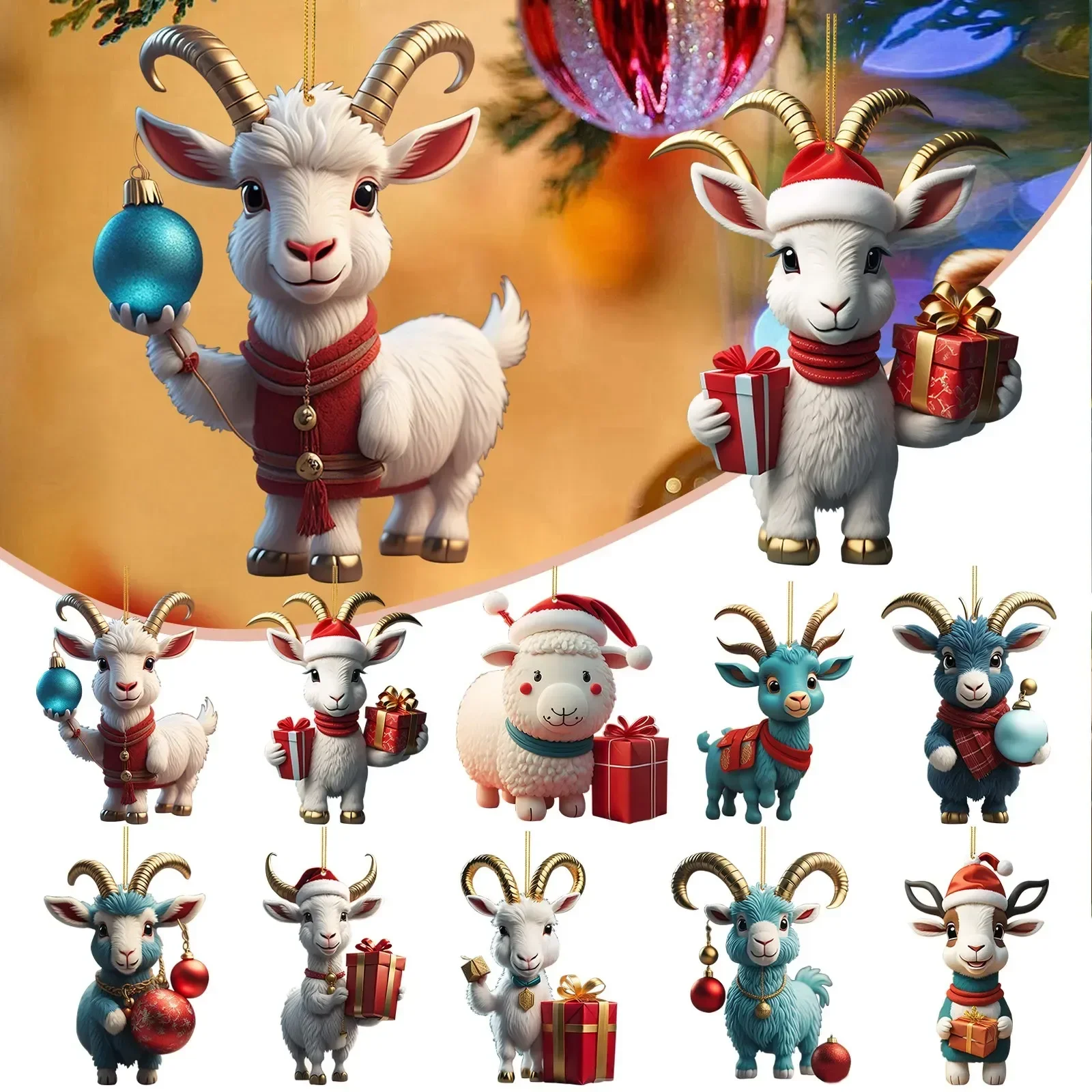 

Christmas Pendants Cute Cartoon Goat Merry Christmas Elk Decorations For Home Navidad Xmas Tree Hanging Ornaments New Year Gift