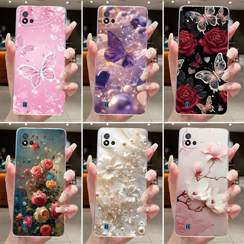 Фото Для Realme C11 (2021) RMX3231/Realme C11 2020 RMX 215, прозрачный роскошный модный мягкий силиконовый чехол для телефона с цветами-бабочками №1