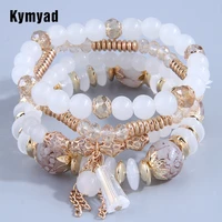 kymyad luxury beaded bracelets for women bijoux tassel charm bracelet femme 4pcsset crystal stone multilayer bracelets set