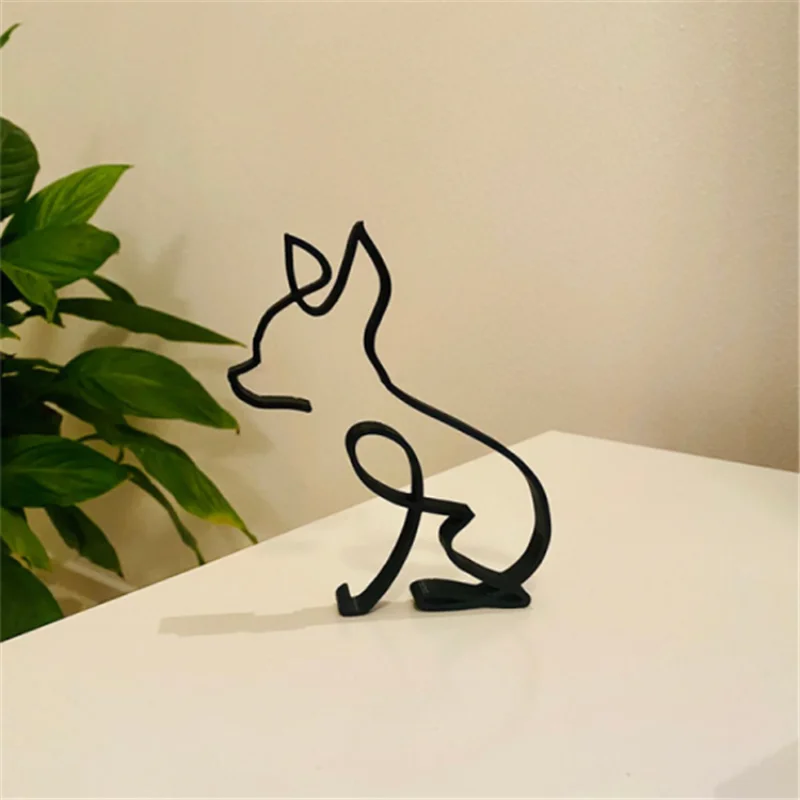 

Dog Art Sculpture Iron Home Office Desktop Decoration Cute Pet Dog Crafts Animal Ornaments Abstract Minimalist Art Sculpture