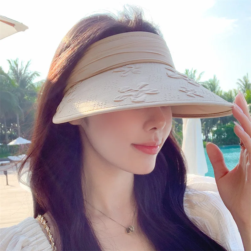 

Summer Big Eaves Flowers Empty Top Hat Korean Version Of Everything Seaside Holiday Sunscreen Anti-UV Hair Hoop Shade Hat