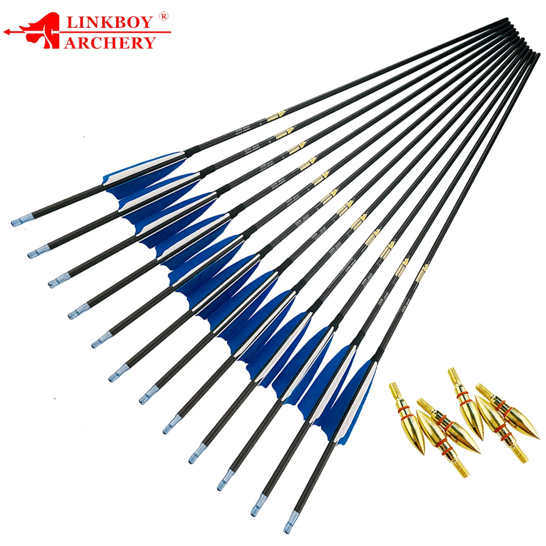 12PCS Linkboy Archery Arrows Horseback Fast Shooting Pure Carbon ID6.2mm Spine300-800 Compound Bow Hunting Shooting