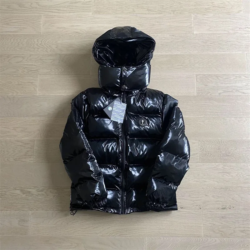 

In Stock London Trap star Down Jacket Parka Men Luxury Brand Shiny Black Embroidery Logo Jacket