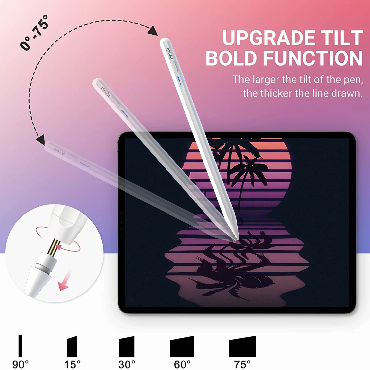 Стилус для Apple Pencil с наклоном ладони iPad Air 11 M2 2024 Pro 13/14 M4 4/5 7/8/9/10th 2018-2024