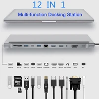 12 in 1 laptop docking station type c usb3 0 portable multiport adapter dual hdmi dongle for laptop parts office supplies