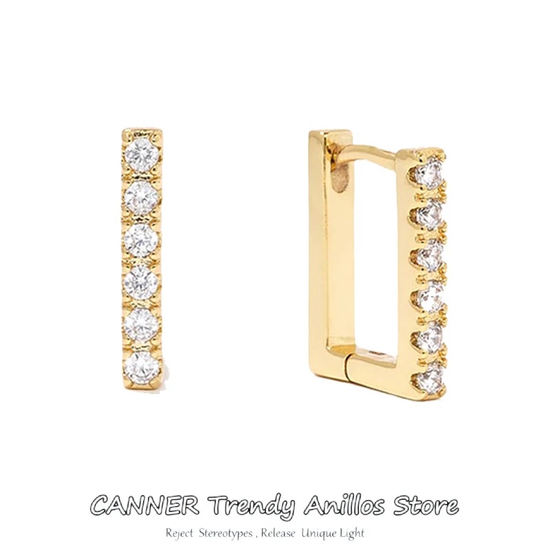 

CANNER 925 Sterling Silver Square Geometric Stud Earrings For Women Rectangular Gold Color Earrings Trendy Fine Jewelry Gifts