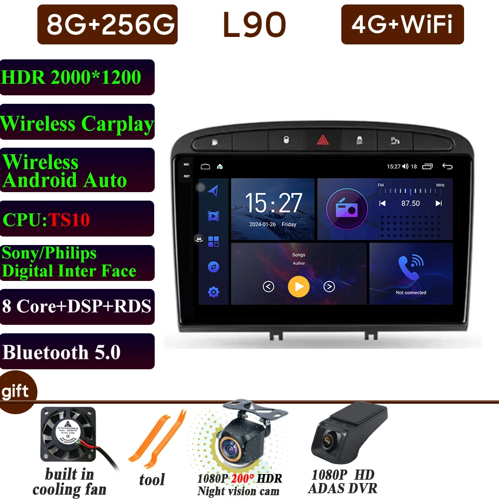 

Android 14 для Peugeot 408 1 2012-2020 для Peugeot 308 1 T7 2007-2015 Автомобильный радиомонитор Carplay Видео без 2din GPS Стерео DVD