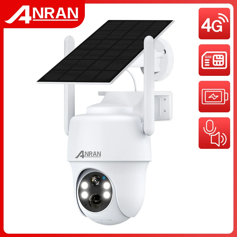 

ANRAN 4G LTE Security Camera SIM Card 2K Solar Panel Outdoor Surveillance Battery Two-way Audio Wireless PTZ PIR Human Detection