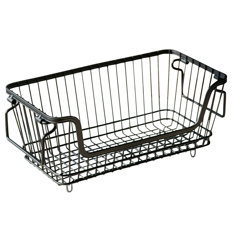 

Kitchen Storage Basket Counter Cabinet Fruit Vegetable Iron Art Storage Basket With Handles Rectangular Storage Box