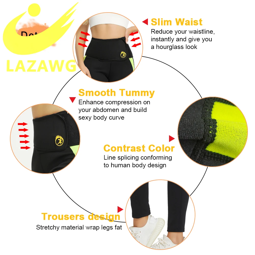 LAZAWG Women Body Shaper Weight Loss Hot Neoprene Sauna Sweat Pants Waist Trainer Weight Slimming Loss Shirt