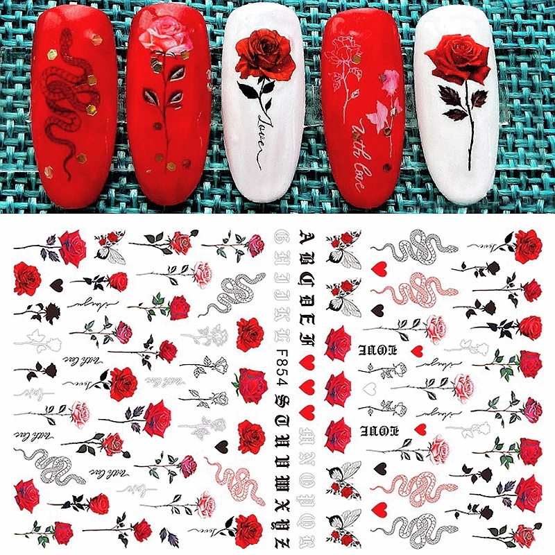 

2 Sheets Flower Butterfly Plant Leaf Nail Art Sticker Manicure Decoration Supplies Press On Fake Nails Designer Stickers Charms