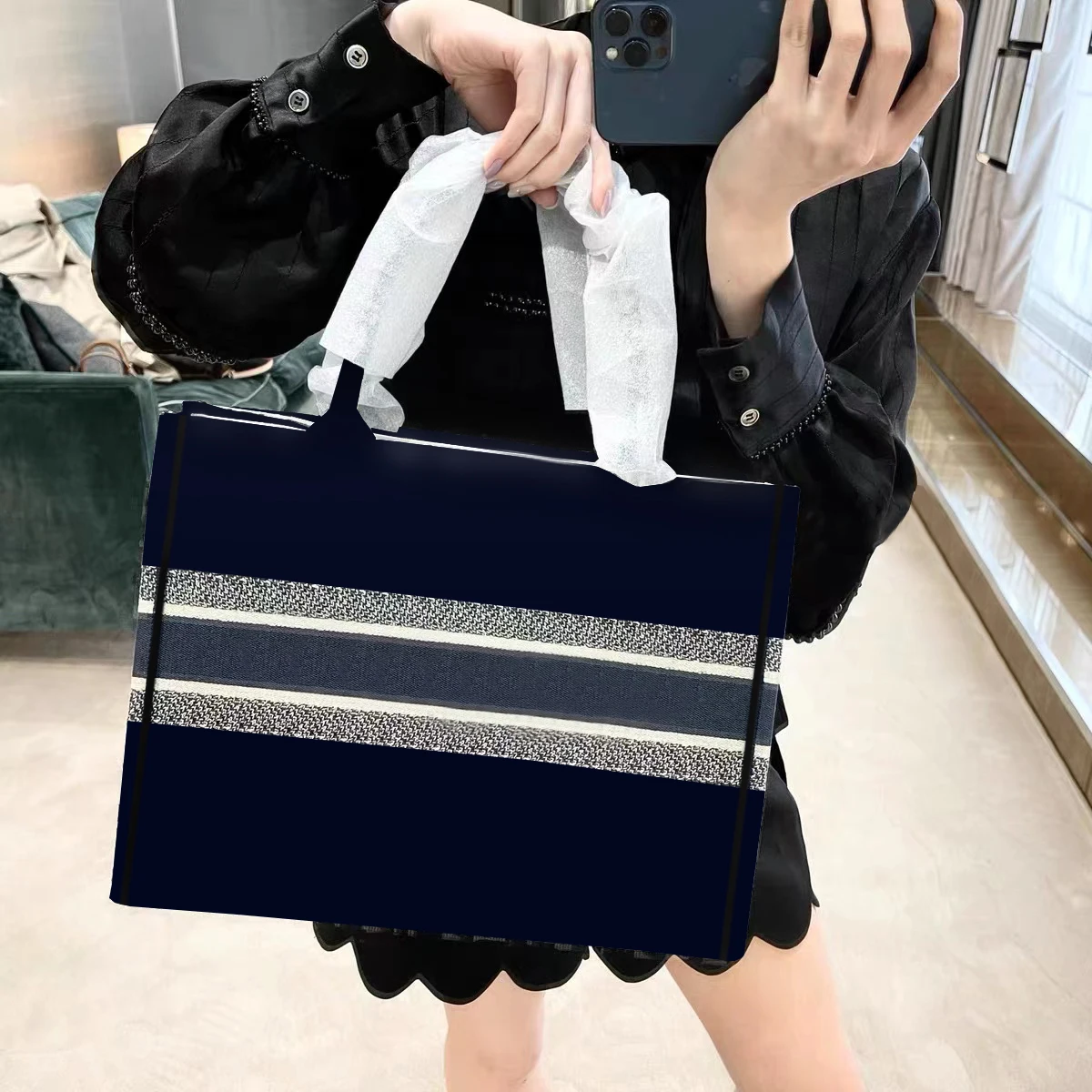 

41cm Luxury Floral embroiderried Canvas Book Tote Women Large Designer Travelling Handbags Female High Quality Shoulder Bags