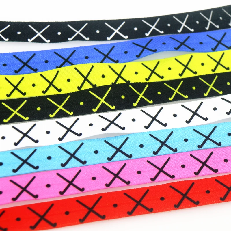 

DHK 5/8'' 50yards Hockey Printed Fold Elastic FOE Stretch Ribbon Hairbow Headwear Accessories Craft DIY Sewing S1976