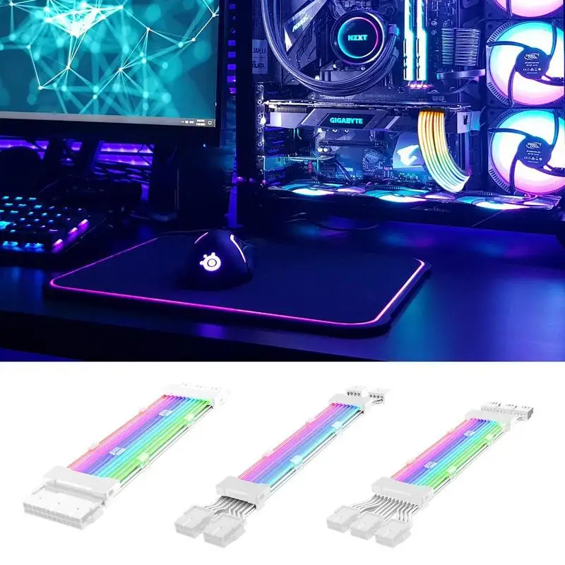 

RGB кабели питания, Модифицируемый удлинитель питания RGB, внутренние компоненты ПК для разъема материнской платы, высокомощный источник пита...