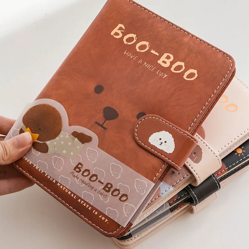 

Soft Beautiful Illustration Student Leather Notepad Journal Teddy Button Dog Diary Color Notebook Magnetic Cute Pages