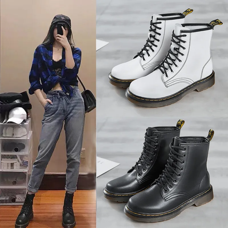 Leather short Boots Women's Shoes Autumn 2021 New Classic All-match Plus Velvet 8 Hole Large Size Medium Tube Short Boots
