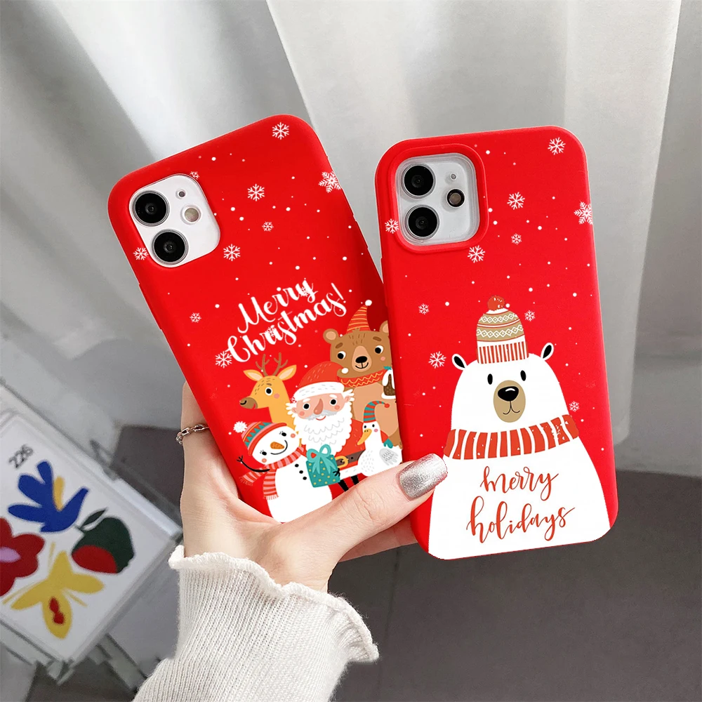 

New year Merry Christmas Phone Case Red Color for iPhone 13 12 11 mini pro X XR XS MAX 8 7 6 6S Plus SE 2020