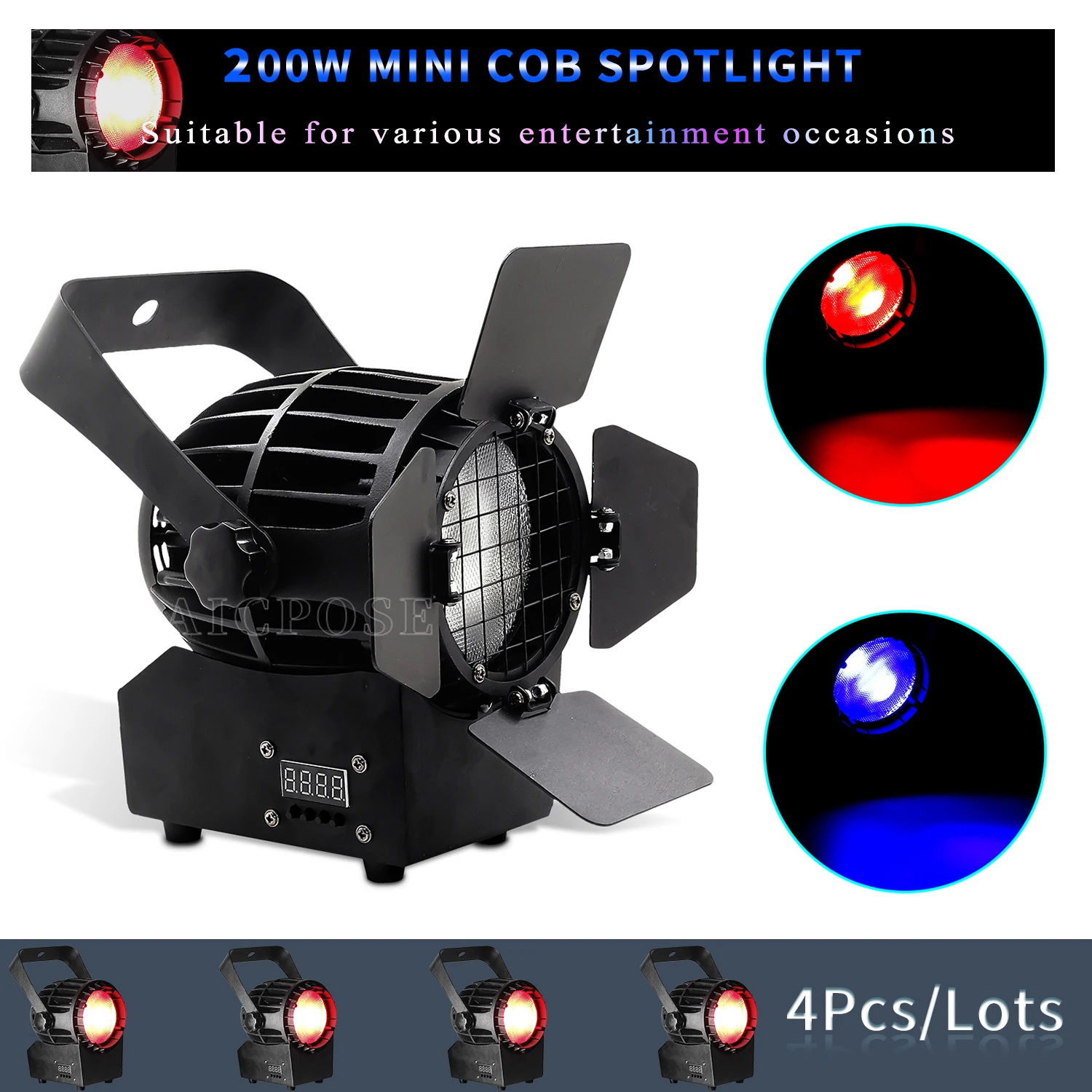 

4Pcs/Lots 200W Mini COB RGBW 4 in 1 LED Stage Spotlight White/Warm White with Barn Door DMX Control DJ Disco Equipment