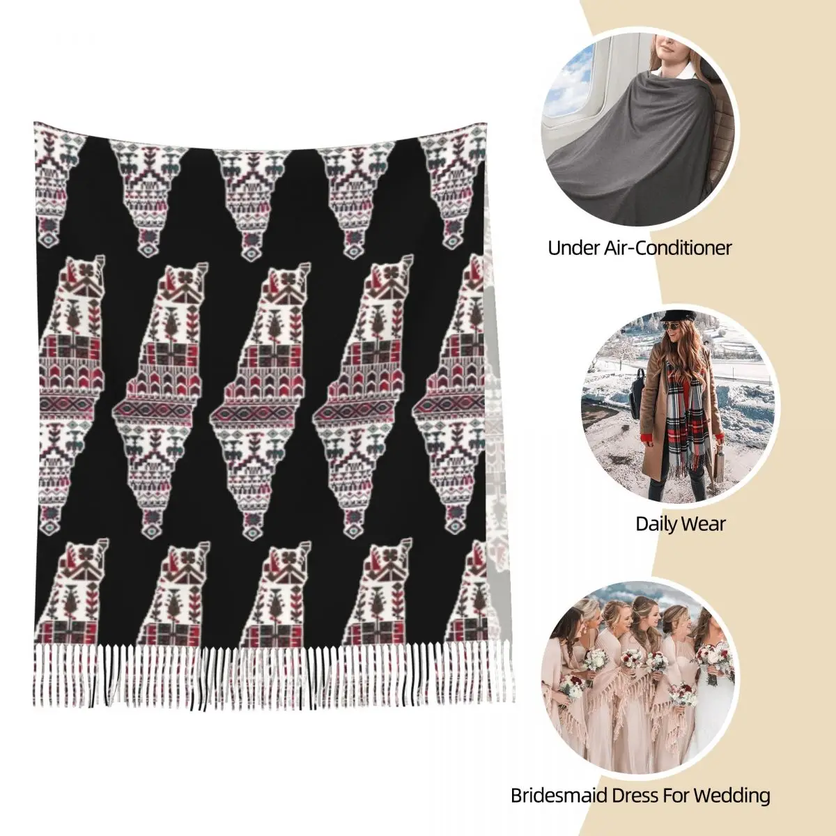 Женский шарф с кисточкой большой зимний и осенний кисточками Палестина KOFIA Kofya