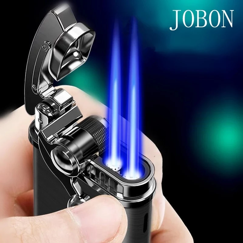 

Jobon Double Torch Jet Gas Lighter Windproof Cigar Cigarette Flint Lighter Inflated Rocker Arm Ingtion Accessories Gadgets Gift