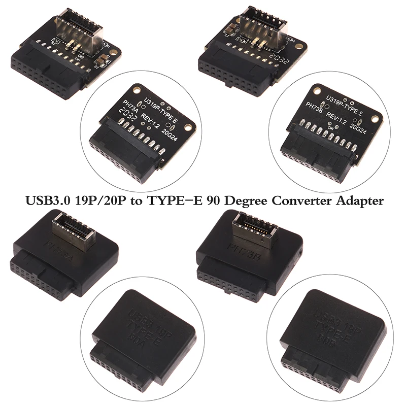 

USB Connector Adapter USB3.0 19P/20P to TYPE-E 90 Degree Converter Adapter Case Front Type-C Socket Computer Motherboard