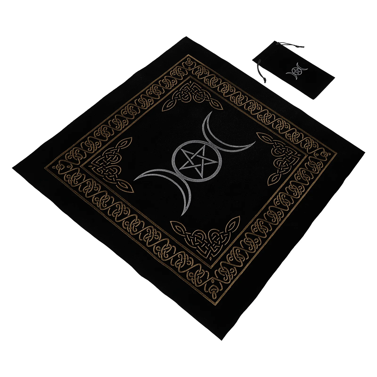 

Tarot Tablecloth Black Desk Mat Cards Pouch Divination Velour Cloths Accessory Gold Silver