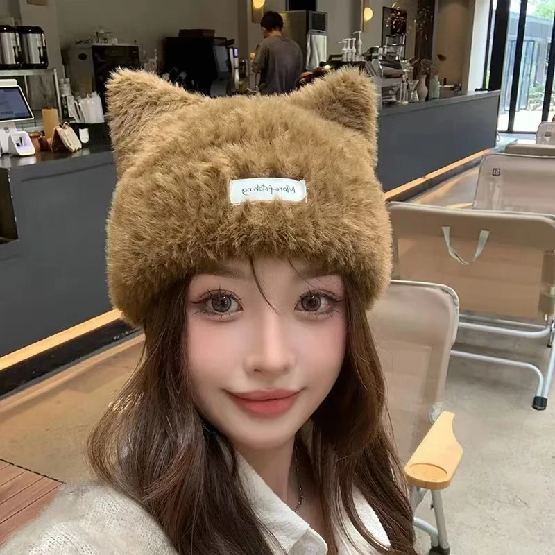 Новые японские милые плюшевые шапочки с кошачьими ушками Y2K осенне-зимняя