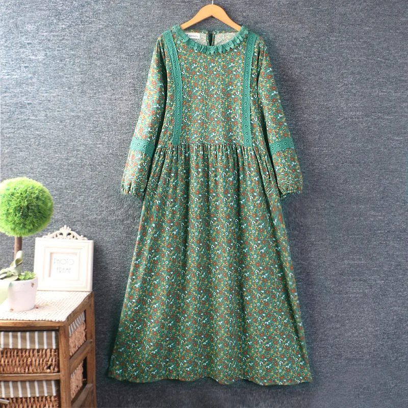 

Autumn New Sweet Round Neck Long Sleeve Floral Dress Z3771