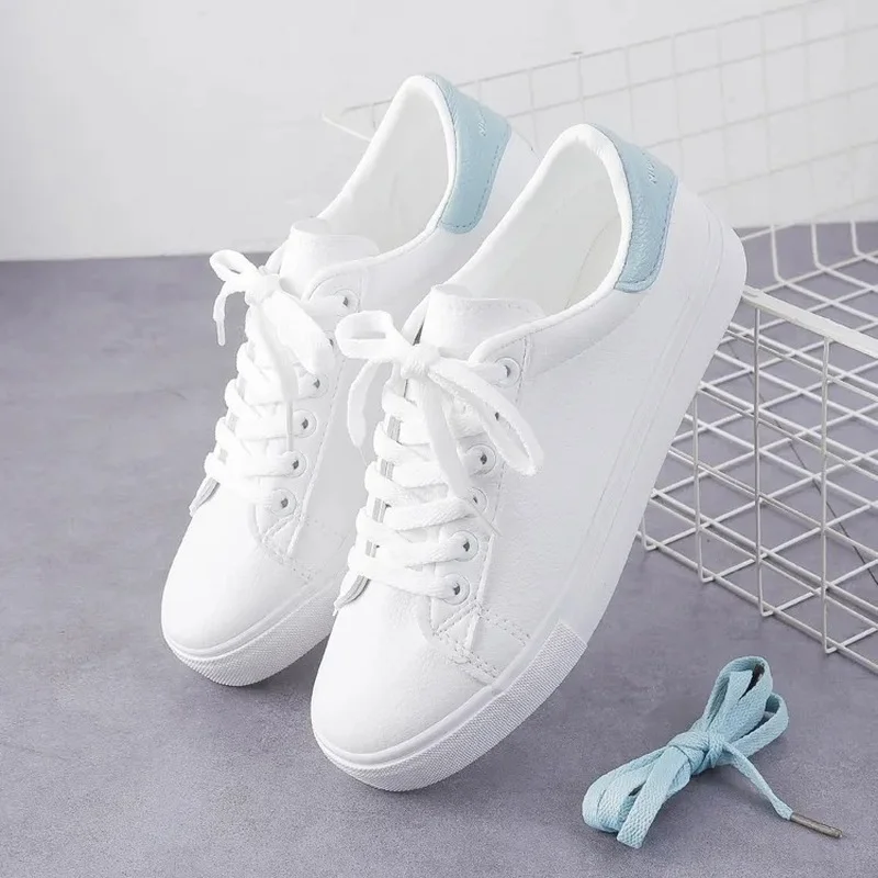 

Women Sneakers 2022 Fashion Breathble Vulcanized Shoes Pu Leather Platform Shoes White Lace Up Casual Shoes Zapatos Mujer