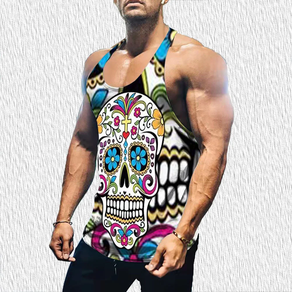 

Новинка лета 2022, красочный мужской эластичный жилет большого размера с цветочным принтом и надписью Sknll для фитнеса