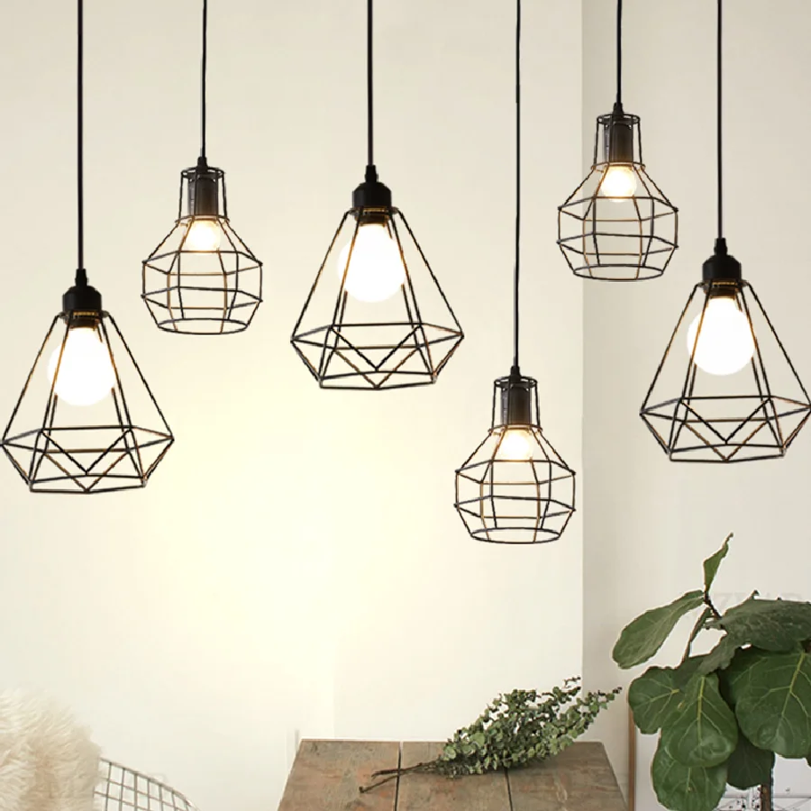 

Светодиодный комнатный подвесной светильник E27 в стиле модерн, железный ретро-светильник в стиле лофт, металлическая Подвесная лампа с защи...